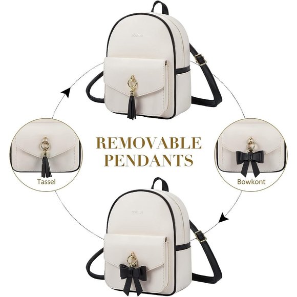 ECOSUSI Cute Bowknot Small Backpack Ladies Leather Satchel Bag with Charm Tassel main image 4